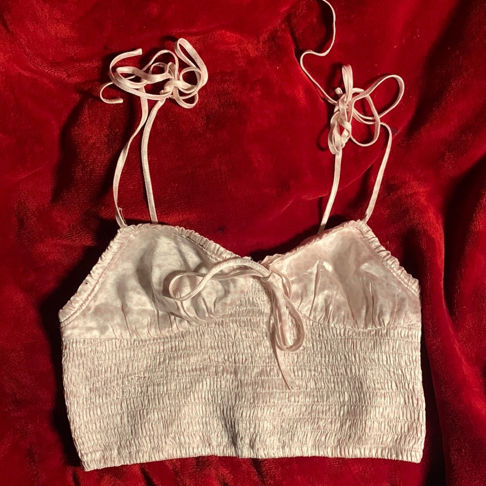 Smocked self tie cropped cami